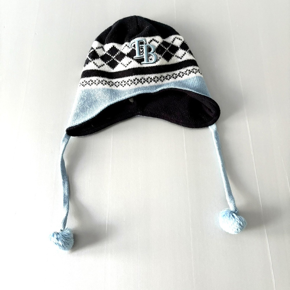 FAN FAVORITE KIDS Aviator‎ Flap Ear Knit Hat Cap MLB Tampa Bay Rays Pom Pom